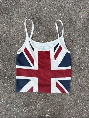 Brandy Melville Union Jack Tank Top Crop - White, Red & Blue